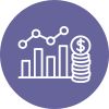 icon with bar graph and stack of coins